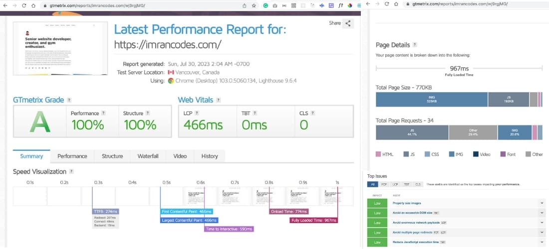 NextJS site score